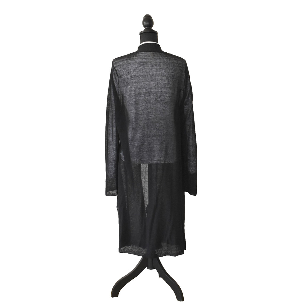 A6 Auth EILEEN FISHER Black Organic Linen/Nylon Knit Long Cardigan Sweater Sz L - Picture 3 of 5